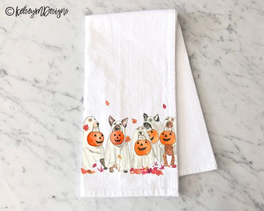 Discover Halloween Ghost Dogs Tea Towel, Fall Kitchen Decor, Halloween Dish Towel