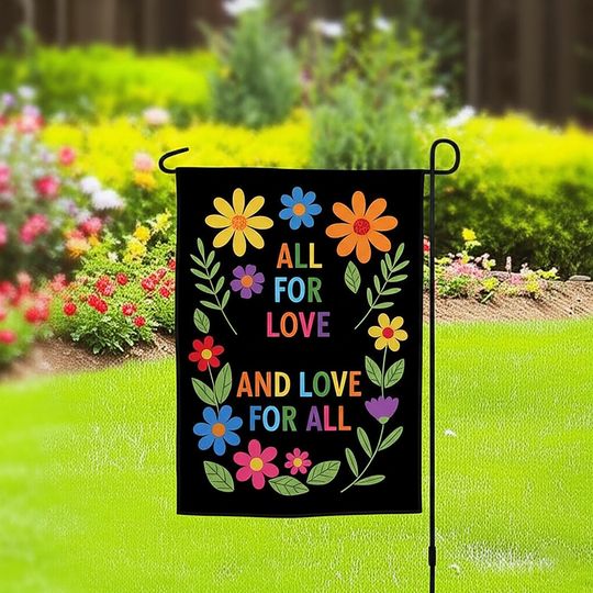 Discover All for Love Garden Flag, Love for All Pride Flag, Rainbow Floral Yard Decor