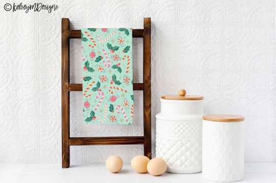 Discover Christmas Candy Canes Tea Towel, Holiday Kitchen Decor, Christmas Dish Towel
