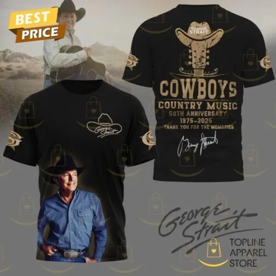 Discover George Strait Cowboys Country Music 1975-2025 3D T-Shirt