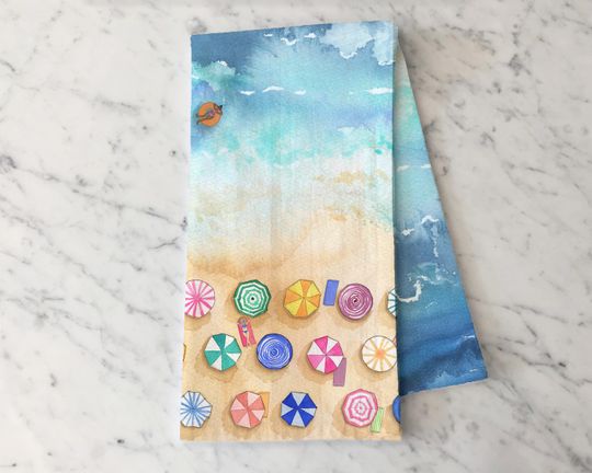 Discover Beach Tea Towel, Summer Kitchen Decor, Coastal Towel, Summer Decor
