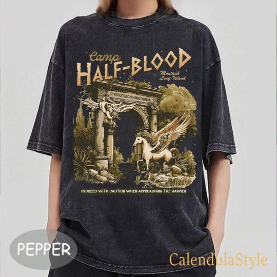 Discover Camp Half Blood Pegasus Mineral Wash T-shirts, Half Blood Chronicles Shirt