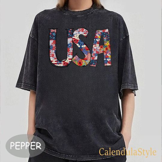 Discover Vintage Floral USA Mineral Wash T-shirts, Patriotic Independence Shirt, 4Th July