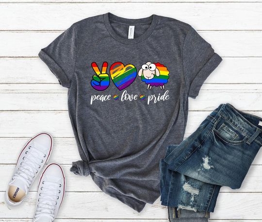 Discover Peace Love Pride Shirt, Rainbow Sheep Pride Tee, Cute LGBT Shirt, Funny Gay Pride