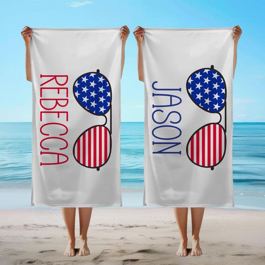 Discover Personalized Patriotic Beach Towel, Fun July 4th Name Pool Towel,  Murica Beach Blanket, American Flag Towel