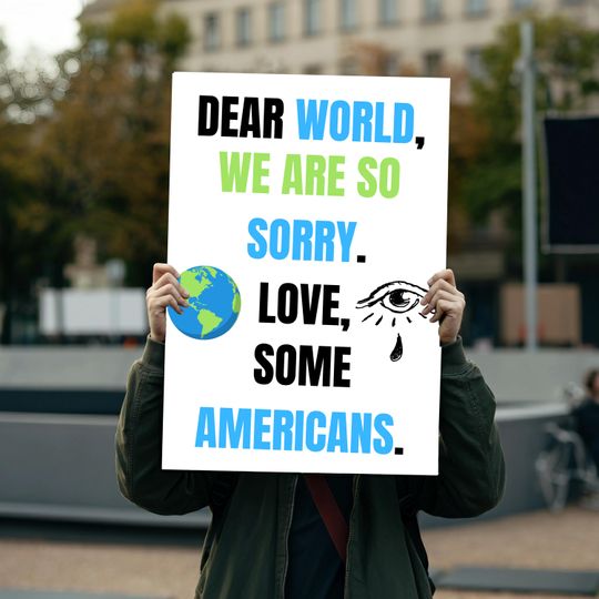 Discover Dear World We Are So Sorry, Hands Off Our Democracy, Foam Board Protest Sign