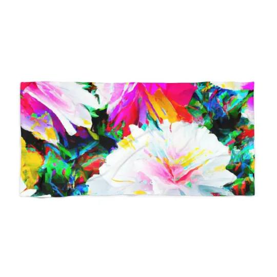 Discover Tropical Floral Beach Towel Art Print Summer Vacation Abstract Bright Fun