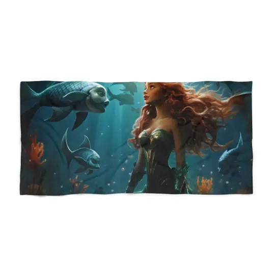 Discover Mermaid Beach Towel Art Print Summer Vacation Fish Fantasy Nautical Ocean