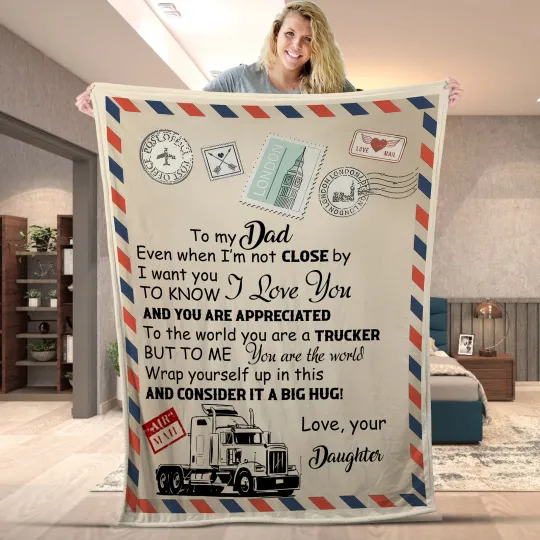Discover Letter Pattern Blanket From Daughter To My Trucker Dad Father's Day Gift For Dad