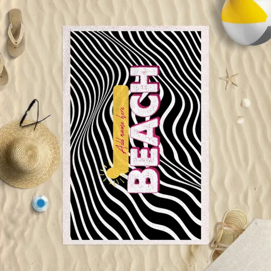 Discover Personalised Monochrome Wave Bold Print Beach Towel Summer