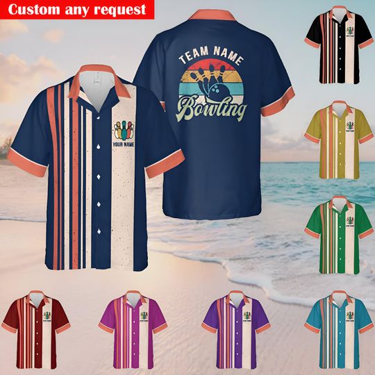 Discover Custom Name Retro Bowling Hawaiian Shirt, Personalized Button Down Shirt
