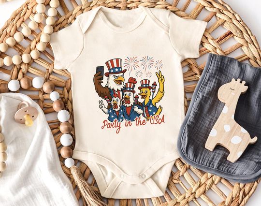 Discover Funny Baby Outfit  Rooster Chicka Party in the USA Bodysuit