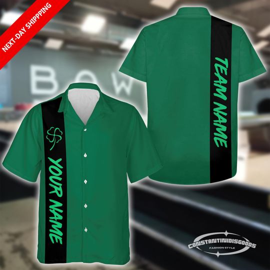 Discover Personalized Black Green Retro Hawaiian Shirt, Custom St. Patrick's Day Bowling