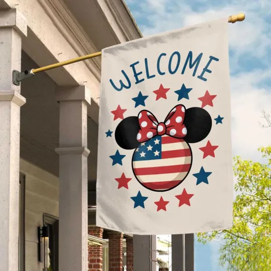 Discover Minniee Mouse Ears Bow Patriotic USA Flag Welcome 4th Of July Flag