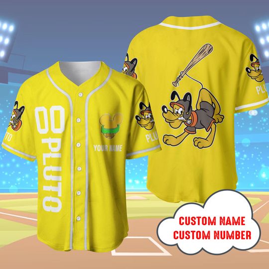 Discover Personalized plutoo Dog Yellow Baseball Jersey, Disneyyland Matching Shirt Cartoon Baseball Tee