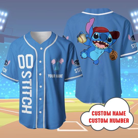 Discover Personalized Stitchh Blue Baseball Jersey, Disneyyland Matching Shirt Cartoon Baseball Tee
