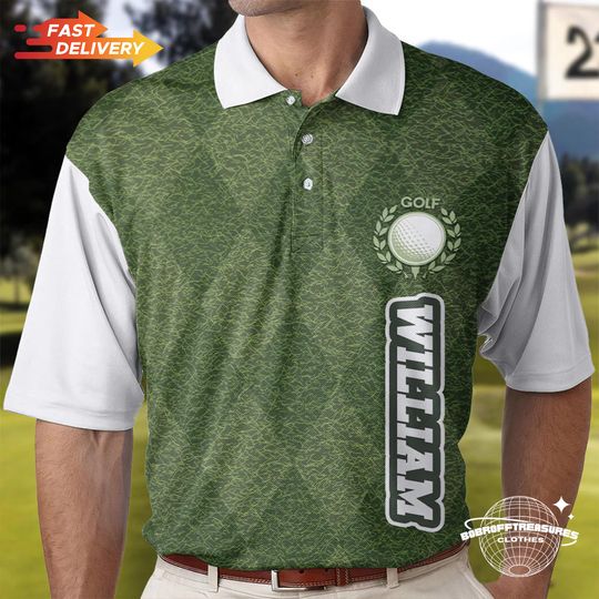 Discover Personalized Green Grass Golf Polo Shirt, Custom Printed Golf Shirt for Men, Golf Gift for Dad or Husband
