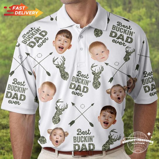 Discover Personalized Polo Shirt, Best Buckin' Dad Ever Custom Photo Design, Gift for Father's Day or Birthday