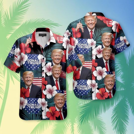 Discover President Trump 4th of July Hawaiian Shirt, Patriotic Button Up for Independence Day, Funny Election Hawaiian Shirt, Cool USA Summer Outfit