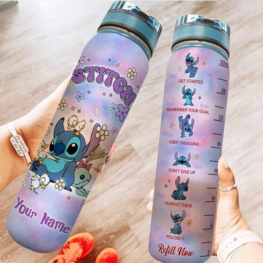 Discover Custom Stitchh 32oz Water Bottle, Cute Lilo And Stitchh Water Tracker Bottle, Disneyyy Movie Bottle
