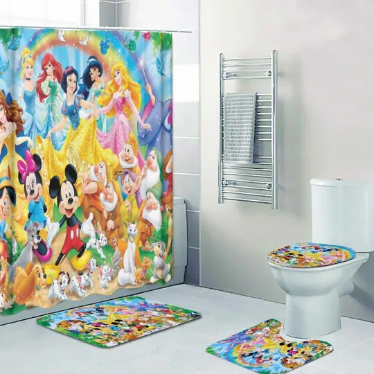 Discover Disneyyy Mickeyy mouse And Friend's Print Shower Curtain Bath Mat Toilet Lid Cover