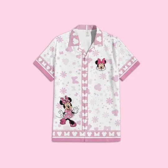 Discover Adorable Mickeyy mouse Girl Trip Gift For Fan Floral Pink & White Hawaiian Shirt