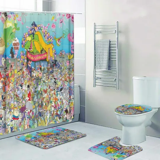 Discover SpongeBob Bikini Bottom Print Shower Curtain Bath Mat Toilet Lid Cover Mat
