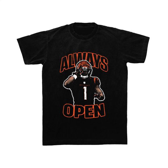 Discover Ja'Marr Chase Always Open Bootleg Vintage T-Shirt Classic football Graphic Tee Oversized Shirt Unisex Football Gift Present Holiday Birthday!