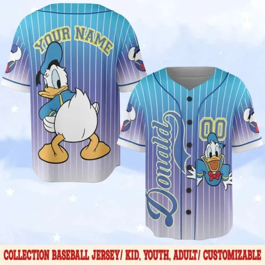 Discover Personalized Funny Donald Duckk Gift For Fan Duck Cartoon Baseball Jersey Shirt