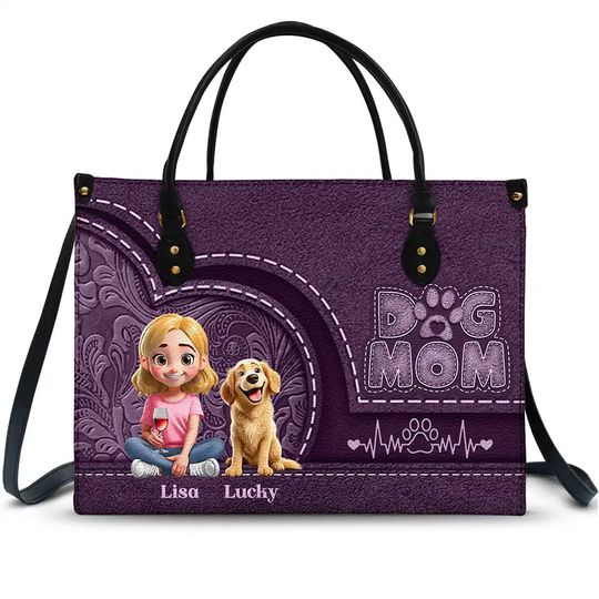 Discover Dog Mom Mum 3D Effect - Personalized Leather Bag