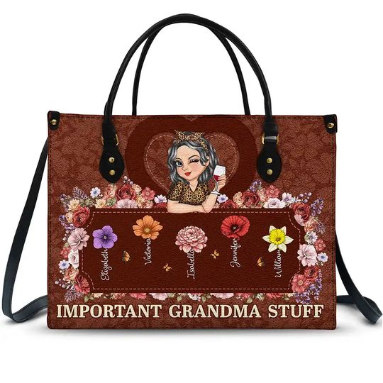 Discover Important Nana Mom Stuff - Personalized Leather Bag
