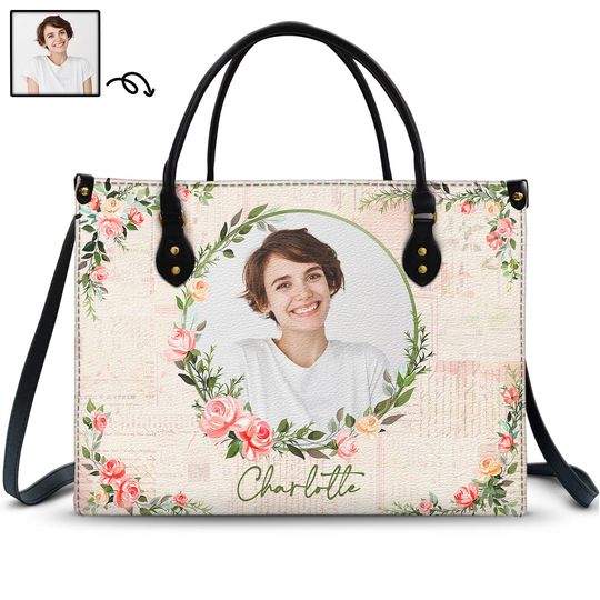 Discover Custom Photo Floral Monogram - Gift For Her - Personalized Leather Bag