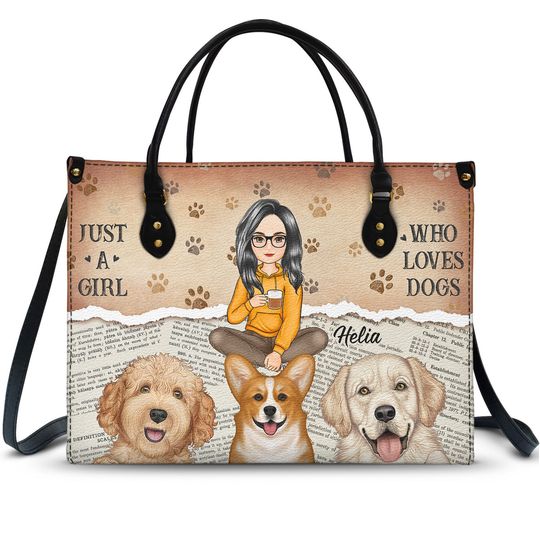 Discover Just A Girl Who Loves Dogs - Gift For Dog Moms, Dog Lovers - Personalized Leather Bag