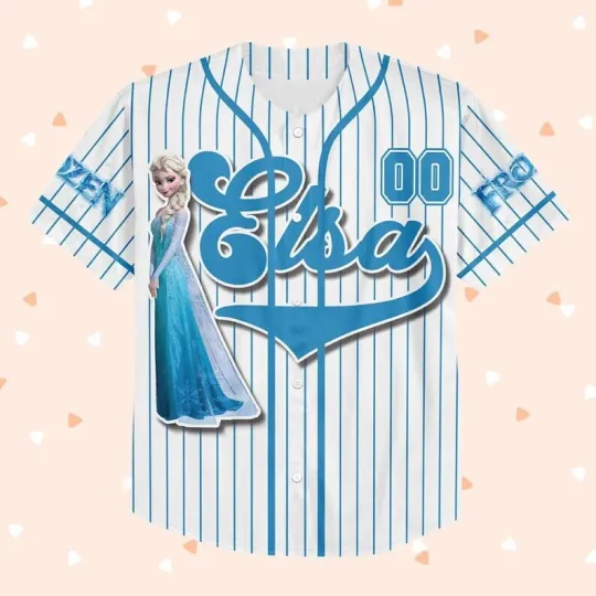Discover Personalized Frozenn Cartoon Elsaa Princess Blue & White Baseball Jersey Shirt