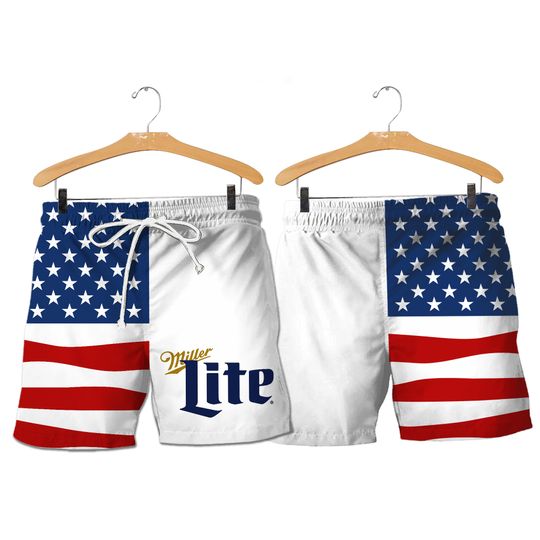 Discover USA Flag Fourth Of July Miller Lite Swim Trunks