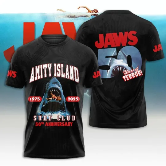 Discover Jaws amity island 50th anniversary 1975-2025 t-shirt