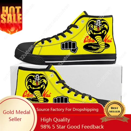 Discover Cobra Kai No Mercy Snake High Top Sneakers