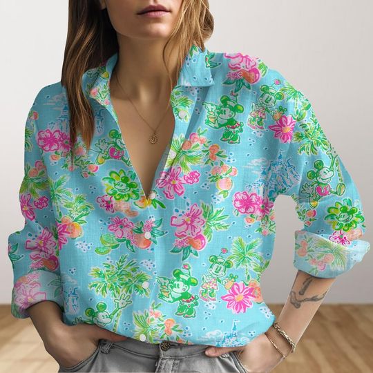 Discover Mickeyy And Minniee Look-Linen Shirt, Disneyyy Blouse Women Shirt