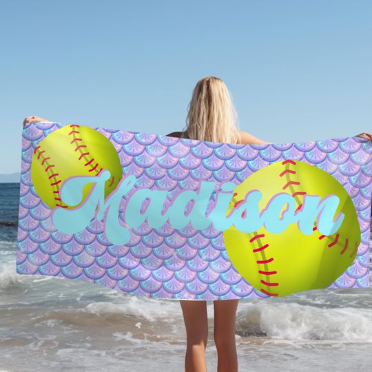 Discover Softball Beach Towel, Personalized Team Gift, Summer Sports Towel, Custom Softball