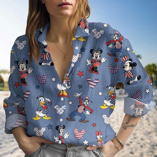 Discover Mickeyy And Friends 4th Of July Women Blouse, Mickeyy mouse Button Up Shirt