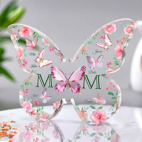 Discover Mom And Children Butterflies - Personalized Mother Custom Shaped Acrylic Plaque