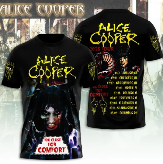 Discover Alice Cooper 2025 Too Close For Comfort 3D T-Shirt