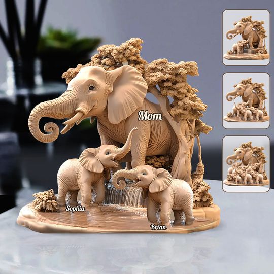 Discover Mom & Kids Gift For Mom, Grandma,... - Personalized Elephant Custom Shaped Acrylic Plaque
