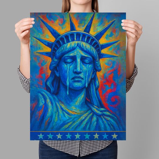 Discover Crying Statue Of Liberty Protest Sign , Anti-Trump Protest Poster Sign For March,  Political Activist Rally Sign