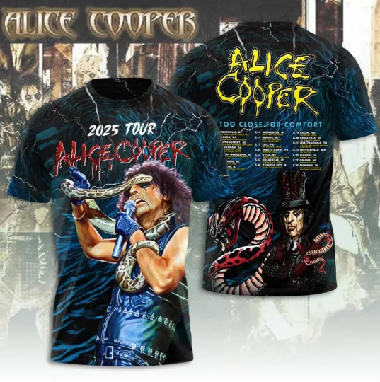 Discover Alice Cooper 3D T-Shirt, Too Close For Comfort Tour 2025