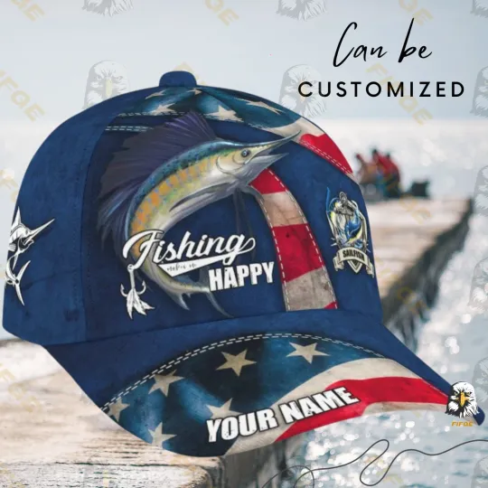 Discover Personalized Sailfish Fishing 3D Cap, American Flag Baseball Hat Gift for Fisher