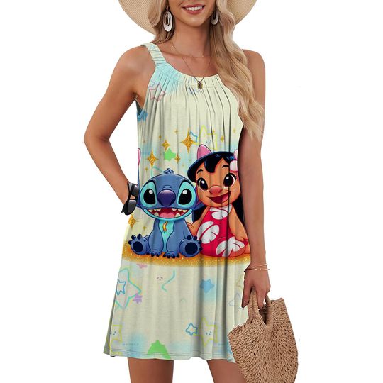 Discover Lilo&Stitchh loose summer beach long dress women's Disneyyy Lilo& titchh sleeveless