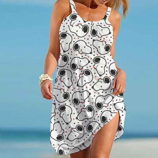 Discover Snoopy Kawaii Women's Beach Dresses Leisure Boho Sanrio Elegant Chic Dress