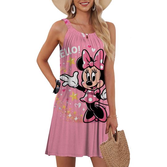 Discover Women's curved hem Disneyyy Mickeyy mouse dress summer sleeveless