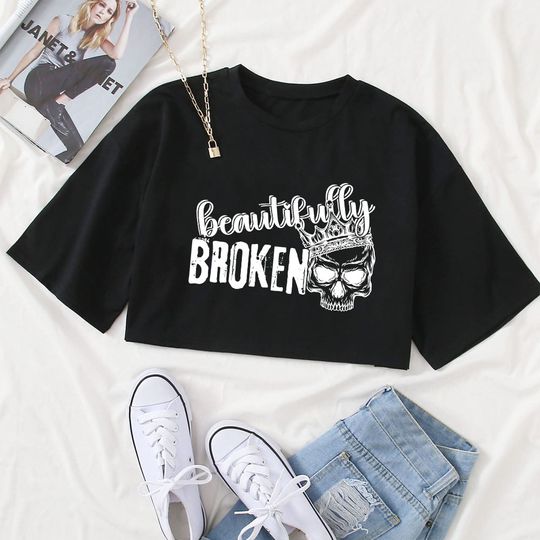 Discover Jelly Roll Beautifully Broken Tour Crop Tops T-Shirt